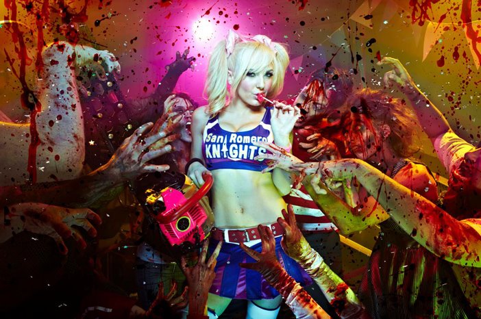 تصویر Juliet در Lollipop Chainsaw که دامن خود را میپوشاند."